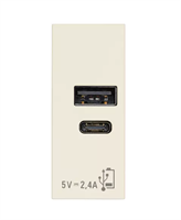 Alimentatore USB Vimar Linea 30292.ACC uscita tipo A e C 5V 2.4A 1 modulo colore canapa