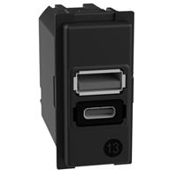 Caricatore USB Bticino con una porta tipo A e una tipo C 15W 5V per la ricarica di due dispositivi in simultanea