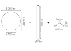 Lampioncino Sfera Da Giardino DM25cm con altezza da 130cm IP44 attacco E27