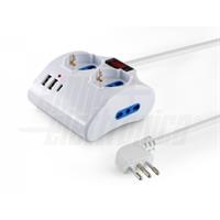 Multipresa Alpha Elettronica 250V 16A da tavolo con 2 prese Universali Italia P40 e 1 Italia bipasso 10/16A con Interruttore e Cavo da 1,5m con 2 USB A e 1 USB C colore Bianco