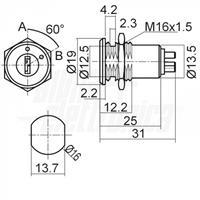 Deviatore a chiave 1P on/on Terminali a saldare 360-140